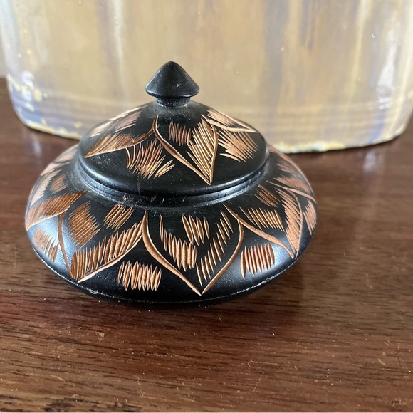 Other - Black wood carved round box